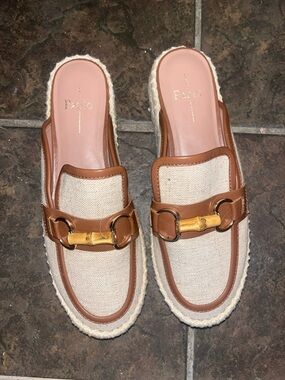 Paolo Natural Canvas & Tan Leather Espadrille Mule with Bamboo Bit